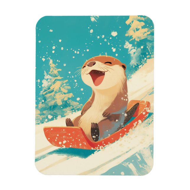 Íman Otter Sledding in Snow (Vertical)