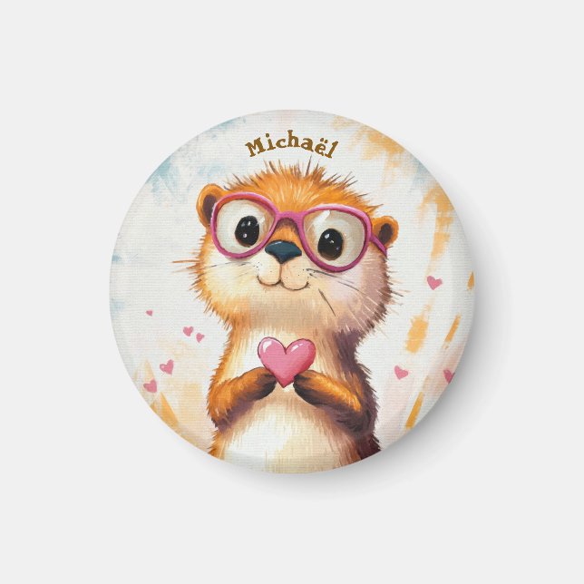 Íman Otter Valentine's Day Heart Badge - Kids School  (Frente)