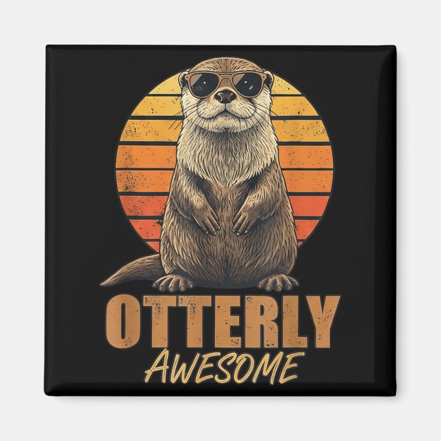 Íman Otterly Awesome Retro Sunset Sea Otter Lover Graph (Frente)