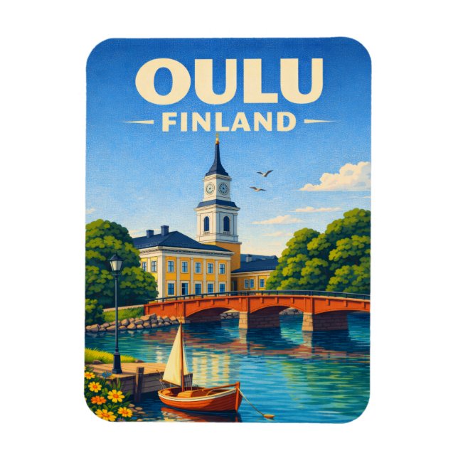 Íman Oulu Finland Fridge Magnet Vintage Travel Art (Vertical)