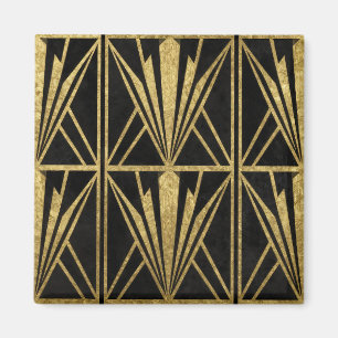 Íman Ouro Art Deco Padrão de Leque Geométrico Preto
