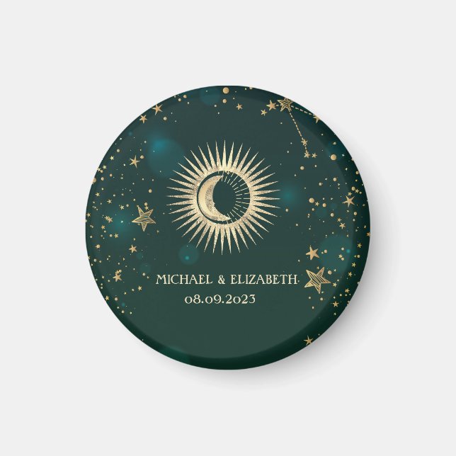 Íman Ouro Celestial Sol e Lua Estrelas Verde (Frente)