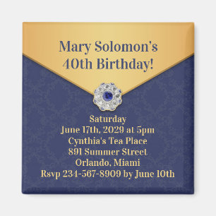 Íman Ouro Damask Birthday Invation Magnet