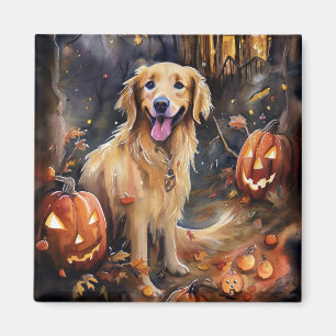 Íman Ouro De Halloween Retriever Com Pumpkins Assustado
