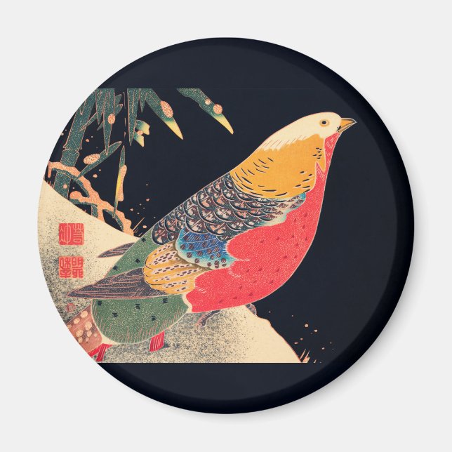 Íman Ouro faisão na neve por Ito Jakuchu (Frente)