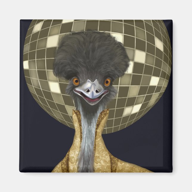 Íman Ouro Funny Retro Disco Ball Emu Bird (Frente)
