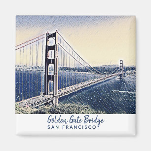 Íman Ouro Gate Bridge San Francisco Watercolor Art