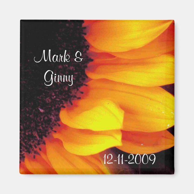 Íman Ouro Girassol Floral Noz de Flor Data de Salvament (Frente)