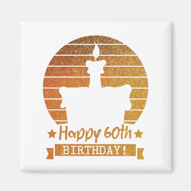 Íman Ouro Glitter Happy 60th Aniversário cake (Frente)