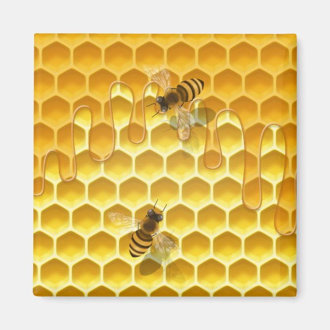 Íman Ouro Honeycomb com abelhas personalizáveis (Frente)