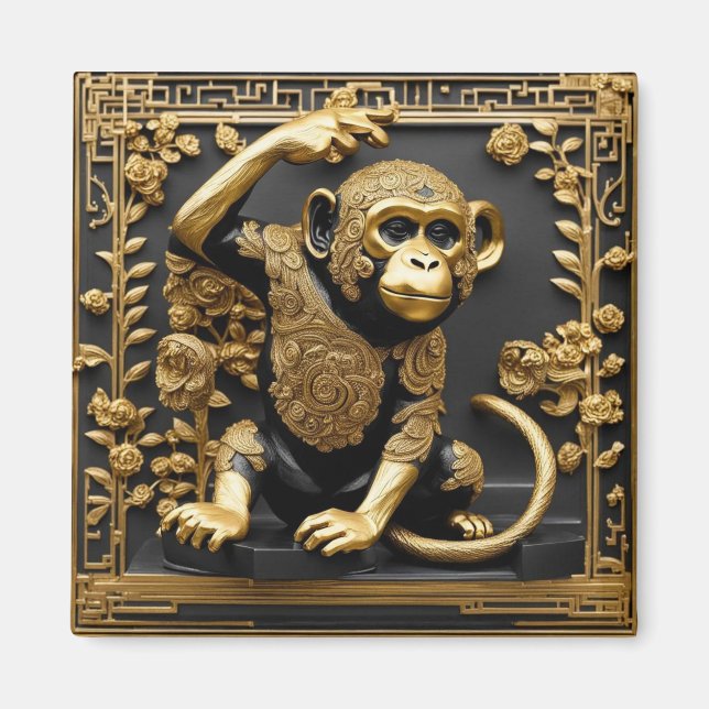 Íman Ouro macaco e quadro ornamental negro (Frente)