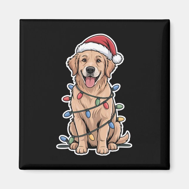 Íman Ouro Retriever Embalado Em Luzes De Natal (Frente)