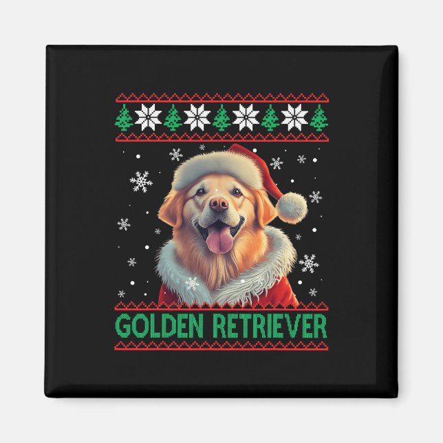 Íman Ouro Retriever Santa Hat Natal Feio (Frente)