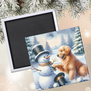 Íman Ouro Retriever Snowman - Magneta de Natal
