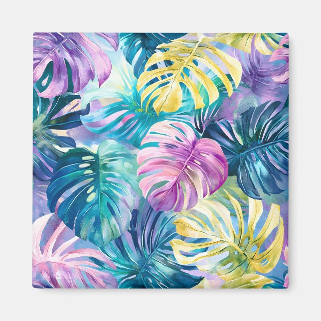 Íman Ouro Watercolor - Folhas Tropicais (Frente)