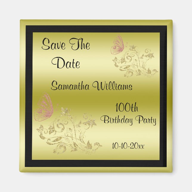 Íman Ouros com brilho e borboleta cintilante 100º anive (Frente)