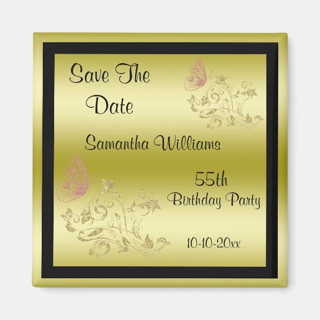 Íman Ouros com brilho e borboleta cintilante 55.o anive (Frente)