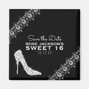Íman Ouros Stiletto Heels Sweet 16 Save the Date B&W