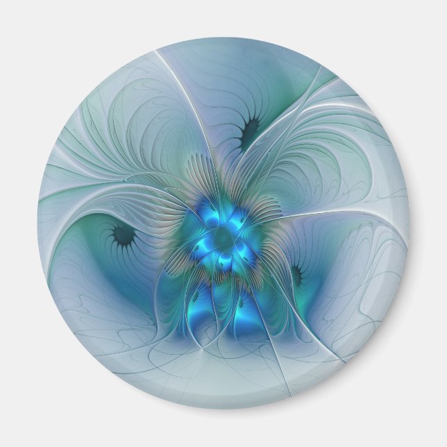 Íman Ovações de Pé, Fractal Azul Turquesa Abstrato (Frente)