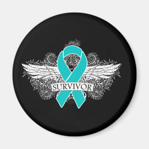 Íman Ovarian Cancer Winged SURVIVOR Ribbon