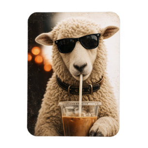 Íman Ovelha Legal Bebendo Café Gelado