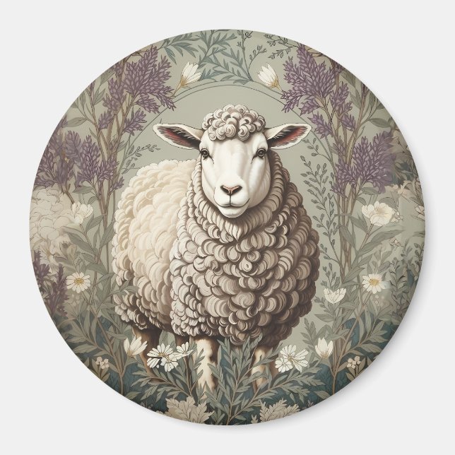 Íman Ovelhas Elegantes Fundo de Flor de Lavanda (Frente)