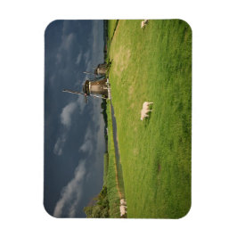 Íman Ovinos com moinhos de vento sob nuvens escuras