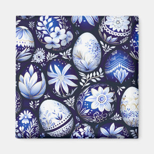 Íman Ovo de Páscoa Azul Escandinavo Floral de Primavera