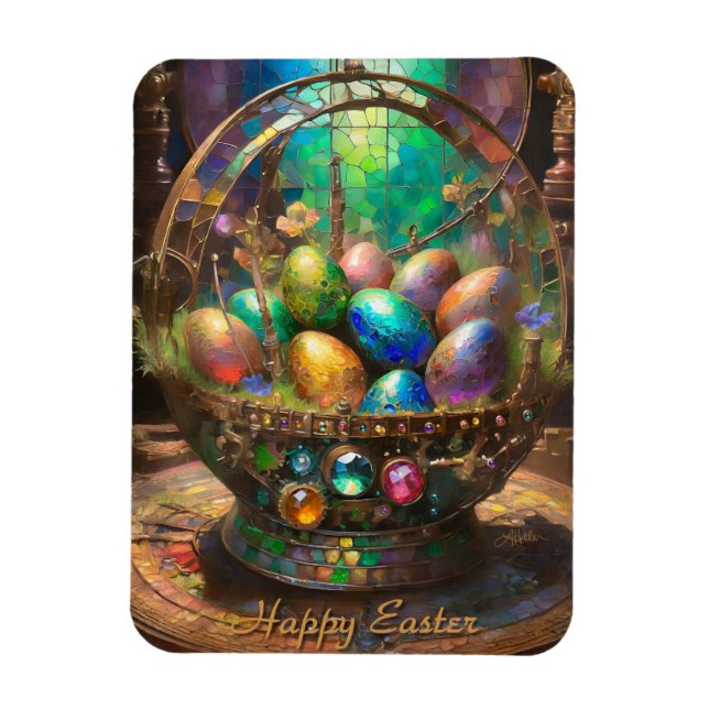 Íman Ovos Coloridos de Páscoa Steampunk em Cesta (Vertical)