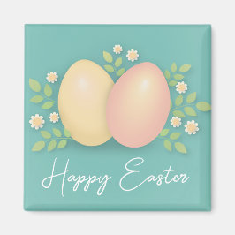 Íman Ovos de felz pascoa e flores, cor-de-rosa-pasta az