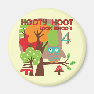 Íman Owl 4th Birthday T shirts e presentes