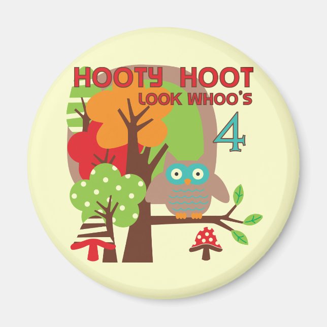 Íman Owl 4th Birthday T shirts e presentes (Frente)