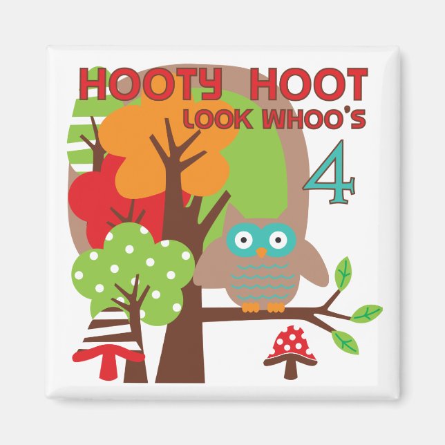 Íman Owl 4th Birthday T shirts e presentes (Frente)