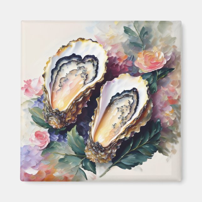 Íman Oyster Oil Painting Arte Floral (Frente)