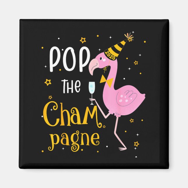 Íman P The Champagne It's New Year! Funny Flamingo Drin (Frente)