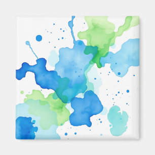 Íman Padrão Abstrato de Aquarela Azul Verde