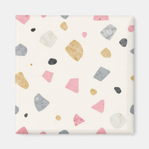 Íman Padrão Abstrato de Terrazzo Rosa Cinza Dourado