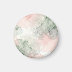 Íman Padrão Abstrato em Aquarela Rosa Suave Verde Sage