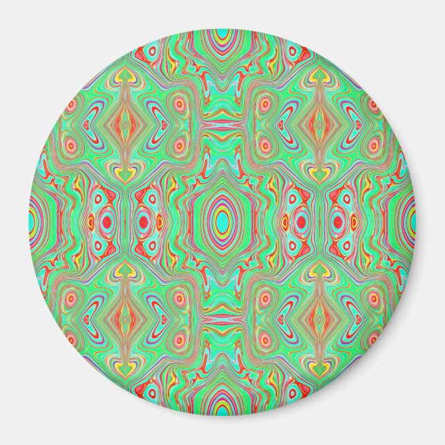 Íman Padrão Abstrato Laranja e Verde Lima Retrô (Frente)