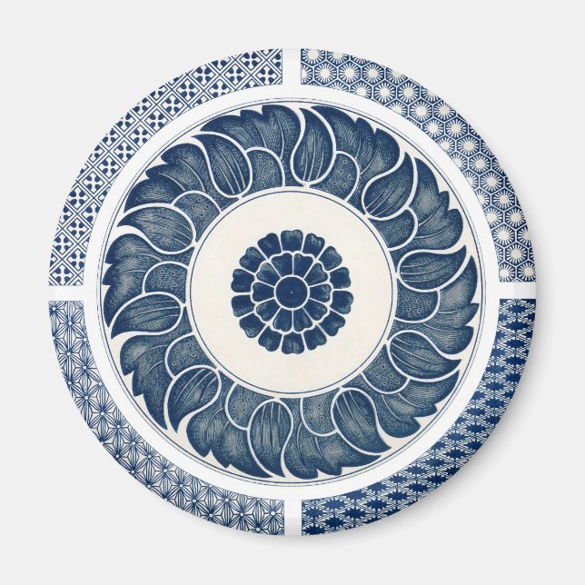 Íman Padrão Antigo de Porcelana Azul e Branco Chinesa (Frente)