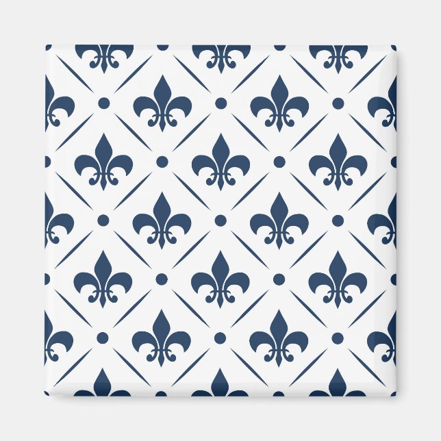 Íman Padrão azul escuro Fleur De Lis sobre fundo branco (Frente)
