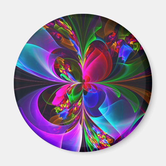 Íman Padrão Azul Vermelho Abstrato Floral Moderno #12 (Frente)