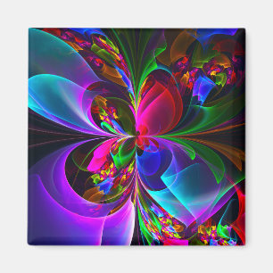 Íman Padrão Azul Vermelho Abstrato Floral Moderno #12