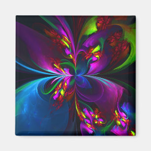 Íman Padrão Azul Vermelho Abstrato Floral Moderno #15