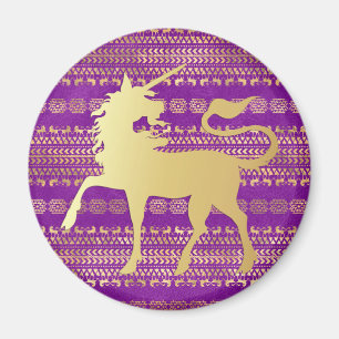 Íman Padrão Boêmio Dourado e Roxo & Unicórnio