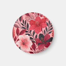 Padrão Botânico Floral de Hibisco Vermelho e Rosa