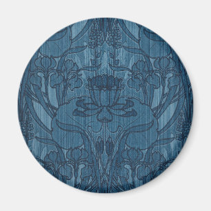 Íman Padrão Botânico Íris Arte Nova Azul Chic