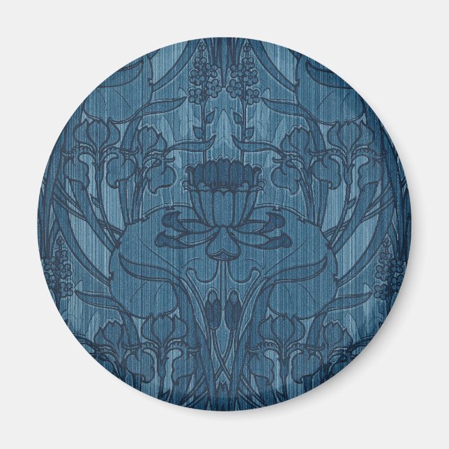 Íman Padrão Botânico Íris Arte Nova Azul Chic (Frente)