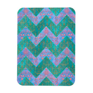 Íman Padrão Chevron Azul Turquesa Roxo Damask