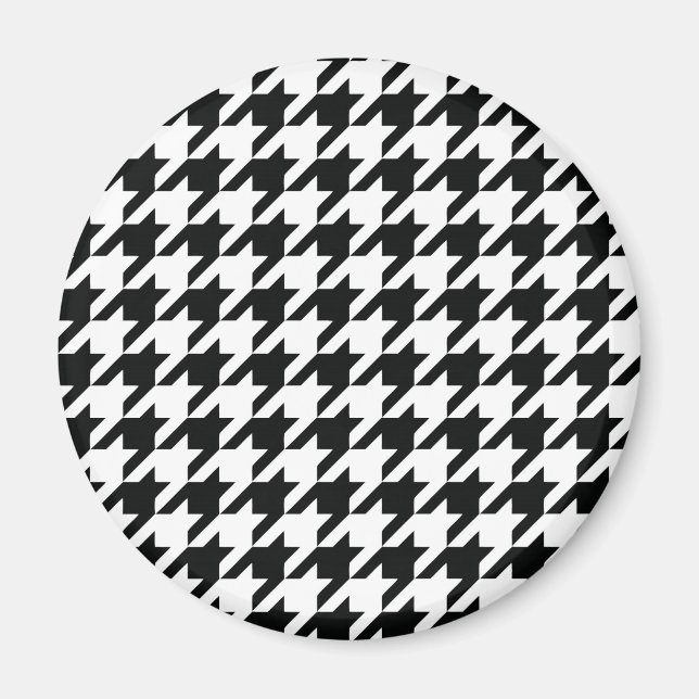 Íman Padrão Clássico de Houndstooth: Preto e Branco Vin (Frente)